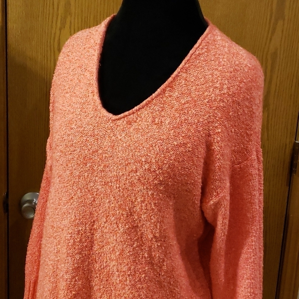 J jill purejill salmon pink vneck textured sweater